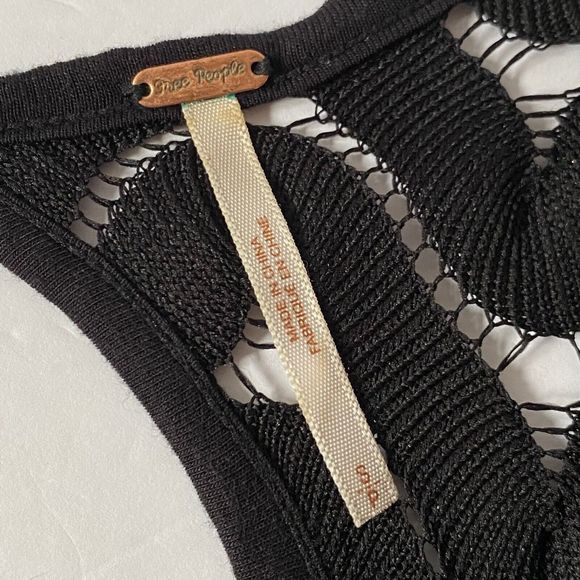 Free People Dress Womens Small Black Crochet Knit Chevron Pattern Bodycon Read - Picture 7 of 15